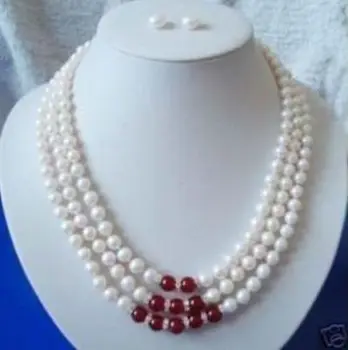 

3row 7-8mm Freshwater pearl Jade necklace earring set