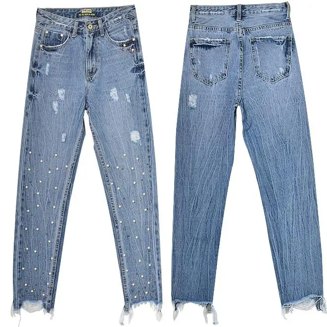 2018 fashion Tassel Ripped Jeans Women Spring Autumn High