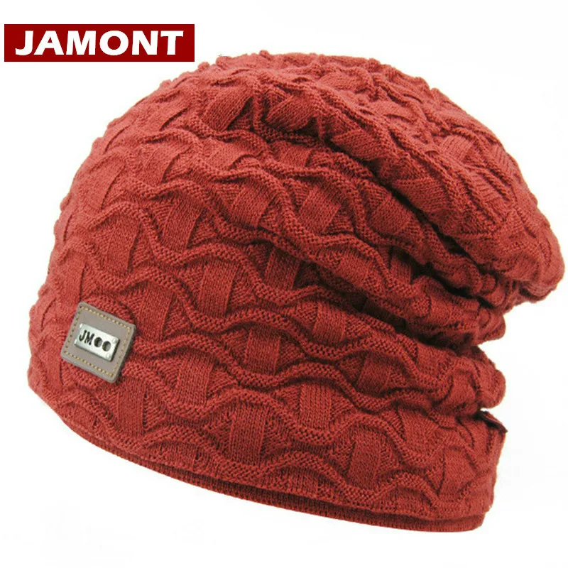 [JAMONT] Зима Шапки для Для мужчин Для женщин Skullies лыжные шапочки Теплый капот вязаная шапка бархат внутри Кепки зимняя шапочка головные уборы