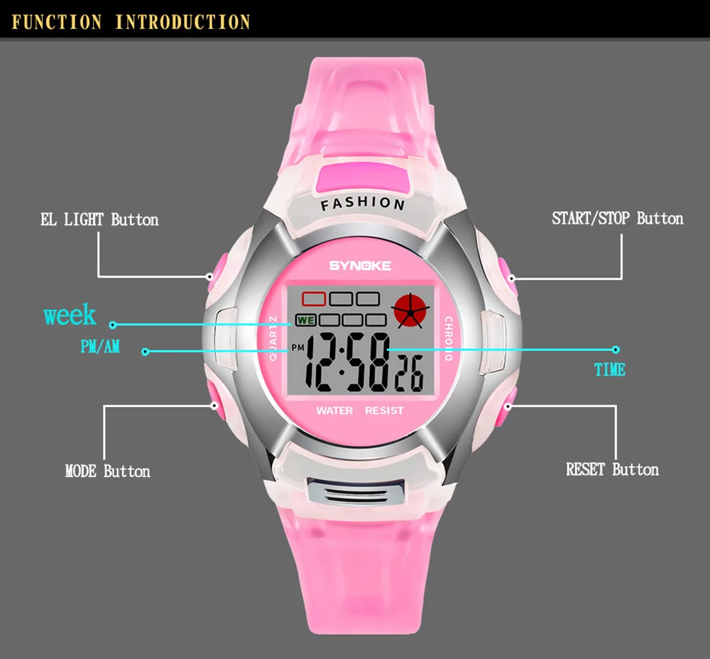 SYNOKE Роскошные брендовые Детские часы для мальчиков и девочек водонепроницаемые спортивные часы светодиодный цифровые наручные часы с датой подарки reloj