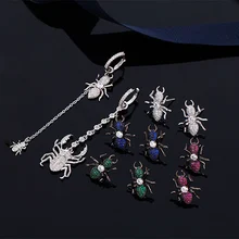 AAA+ модные серьги в виде муравья, серебряный тон, белый, зеленый, синий, красный Фианит, серьги в виде жука для женщин