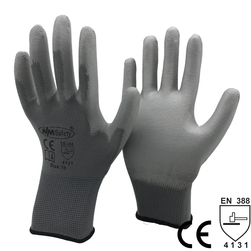 NMSAFETY 13 калибра самые дешевые трикотажные нейлоновые покрытия PU ладони рабочие защитные перчатки