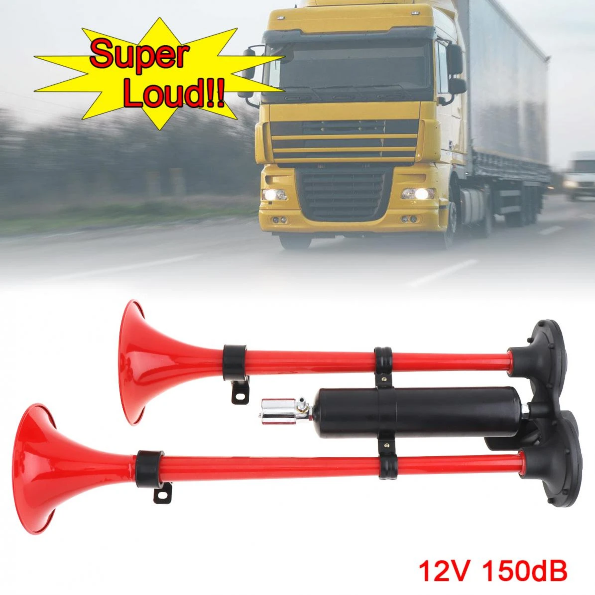 150DB Dual Super Luid Auto Trompet Elektrisch Gestuurde Luchthoorn Met Gas Tank Voor Vrachtwagen Vrachtwagen Trein|Multi-tone & - AliExpress