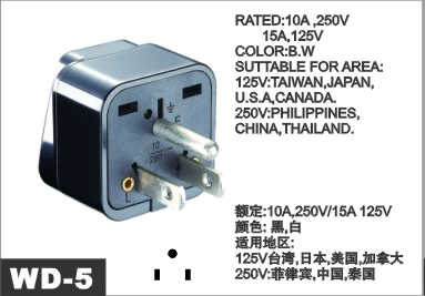 Universal Type B 3 Pin Grounded AC Plug Travel Adapter Outlet for USA US Japan Thailand, Canada us to eu ac power plug