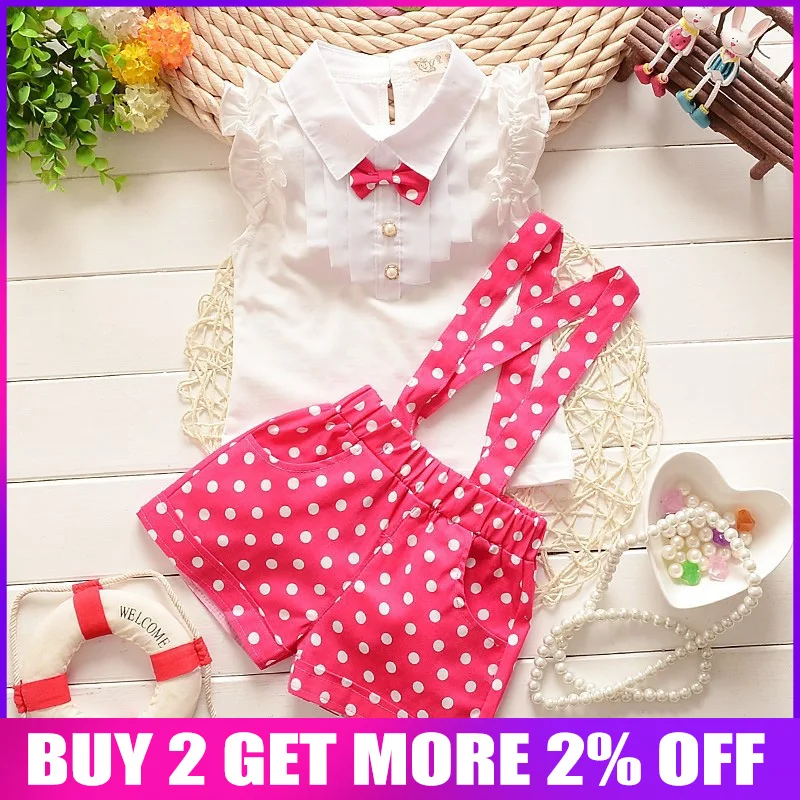 

BibiCola new summer girls clothing sets girl baby clothes chiffon plaid t-shirt+ overalls pant baby clothing set