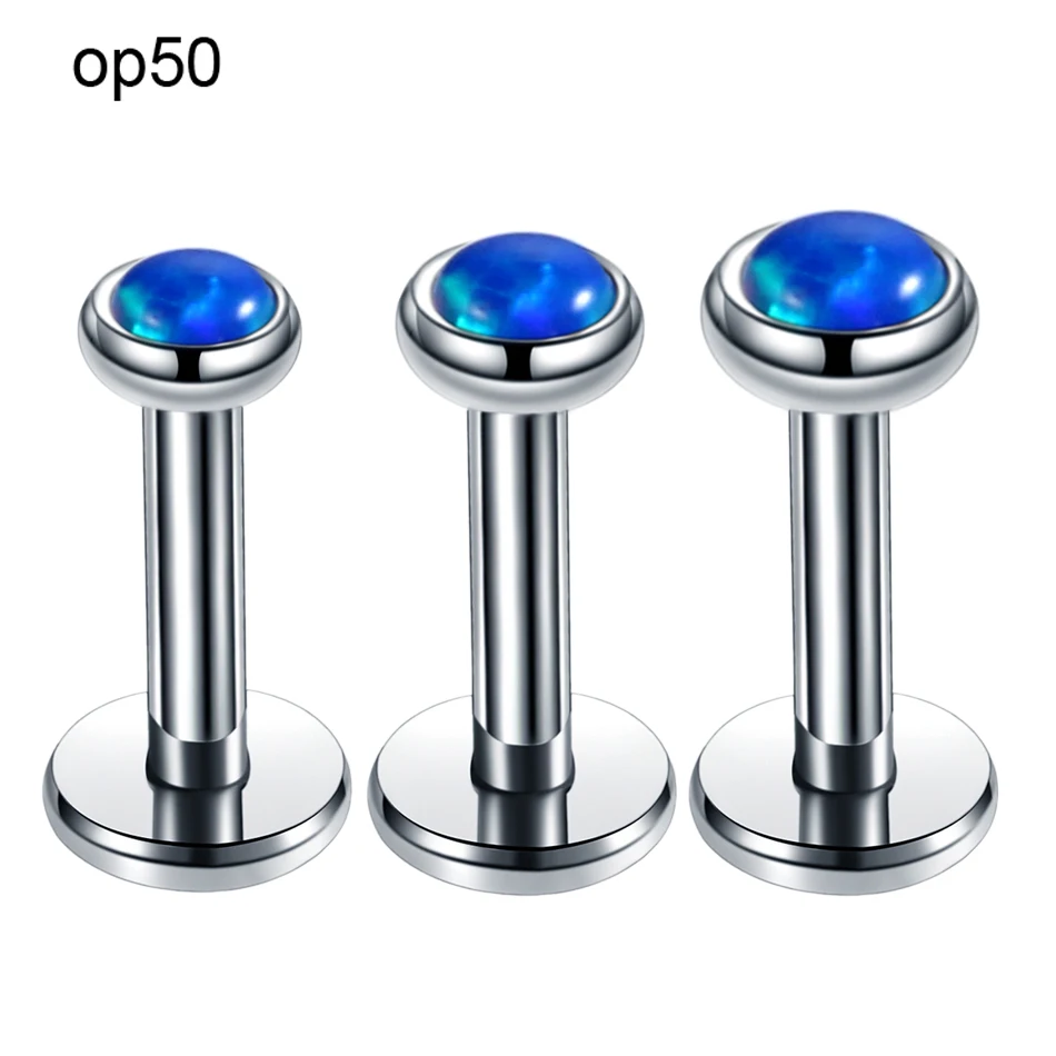 Steel Internally Thread Opal Stone Ear Helix Tragus Barbell Piercing Opal Labret Stud Lip Rings Sexy Girls Jewelry 16g 3pcs/lot