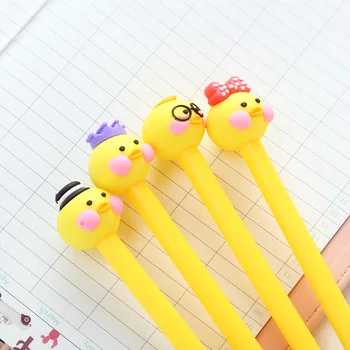

4Pcs/Lot New Kawaii Yellow Ugly Bow Duck Pen 0.38mm Gel Pen Office School Gift Stationery Pen E2132
