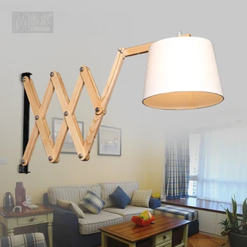 

modern minimalist wooden wall lamp aisle European telescopic dining room bedroom swing arm wall lamp