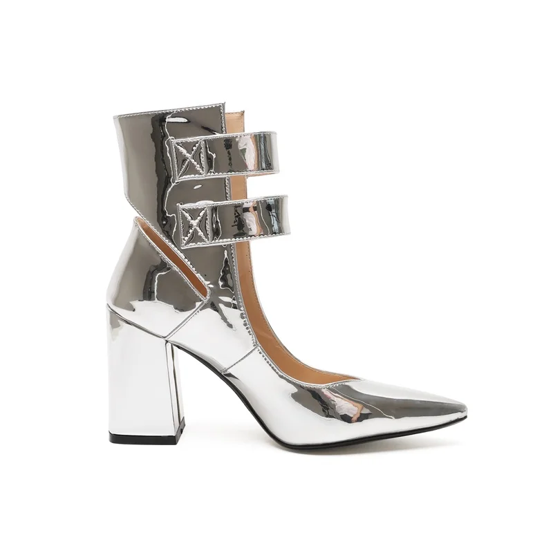 correa Mujeres Zapatos Nueva Sexy Vankaring Mujer Silver Estrecha Altos Fiesta Tacones De Otoño Plata Botines Diseño Marca Punta Tobillo qtIdqwPS