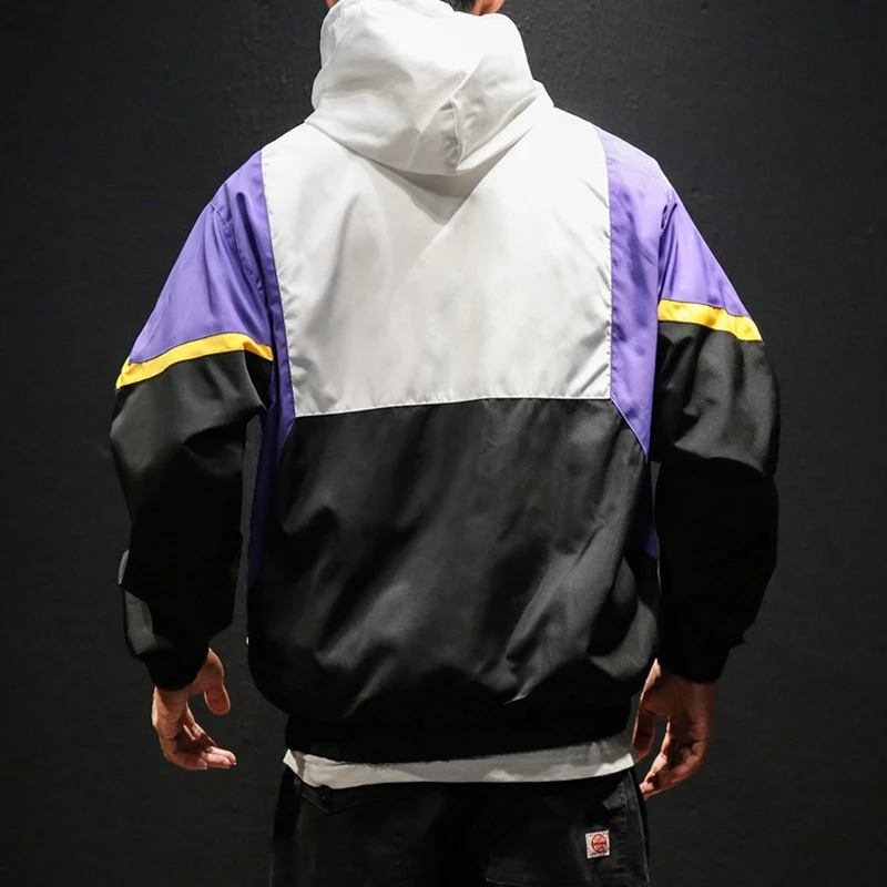 FUODRAO 2019 New Hip Hop Men Streetwear Color Block Patchwork Printed Track Jackets Loose Windbreaker Coats Plus Size 5XL J108
