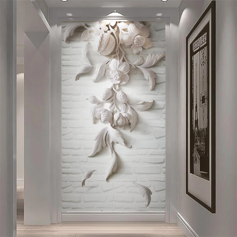 Beibehang خلفية مخصصة 3d الأبيض الأوروبي تنقش الطوب مدخل الممر حائط الخلفية جدارية 3D خلفيات papel دي parede