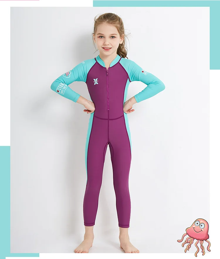 Дешевый гидрокостюм с длинным рукавом для девочек, детский цельный купальник, костюм для дайвинга, купальный костюм для мальчиков и девочек, детский купальный костюм, топ для серфинга