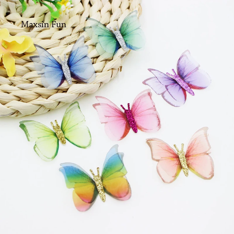 10 шт многоцветная органза Бабочка кружева патч двойной слой вышитая аппликация DIY Свадебные Заколки Аксессуары для одежды R065