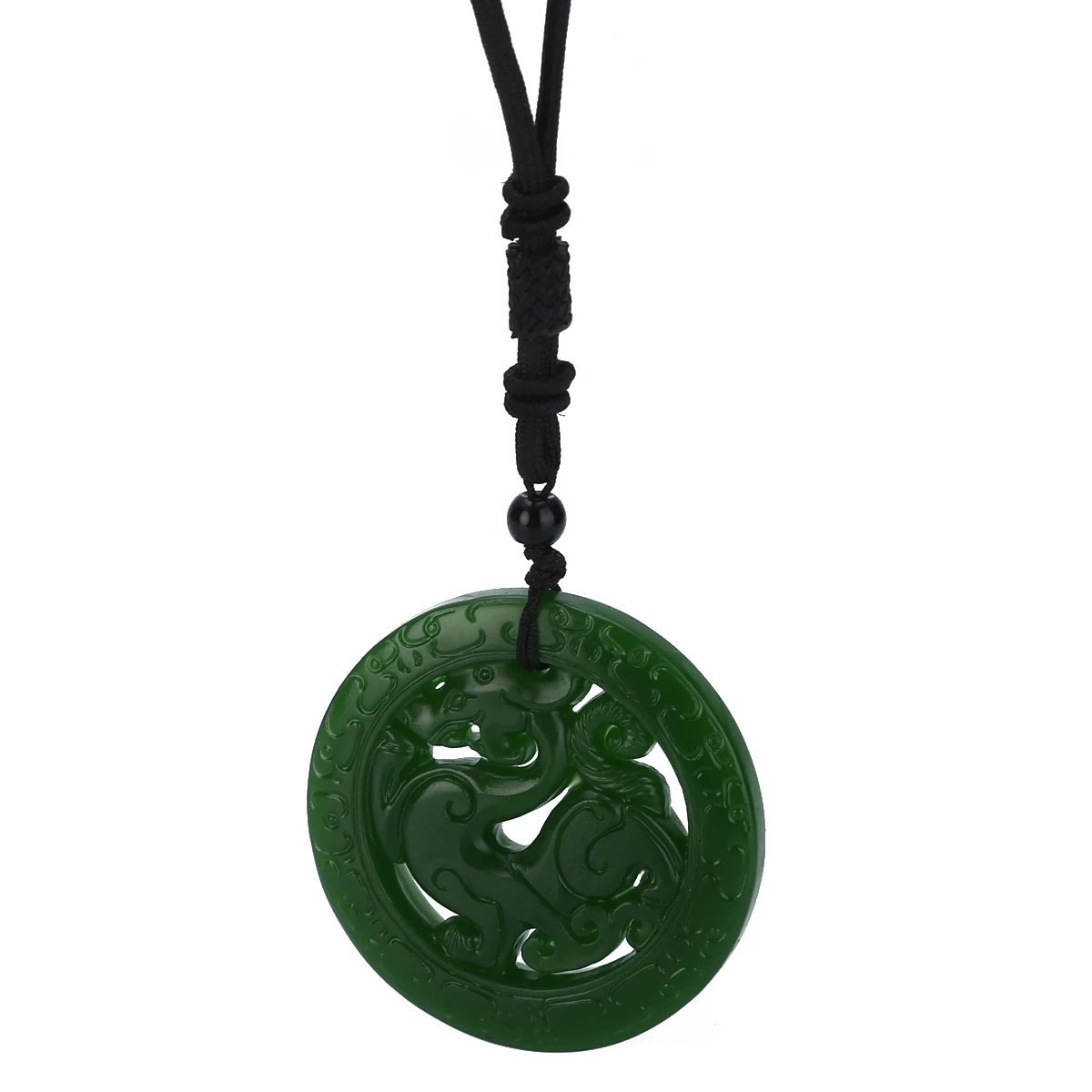 1pc Green Hetian Jade Pendant Carved Chinese Dragon Gemstone Pendant Necklace Stone with 60cm Rope