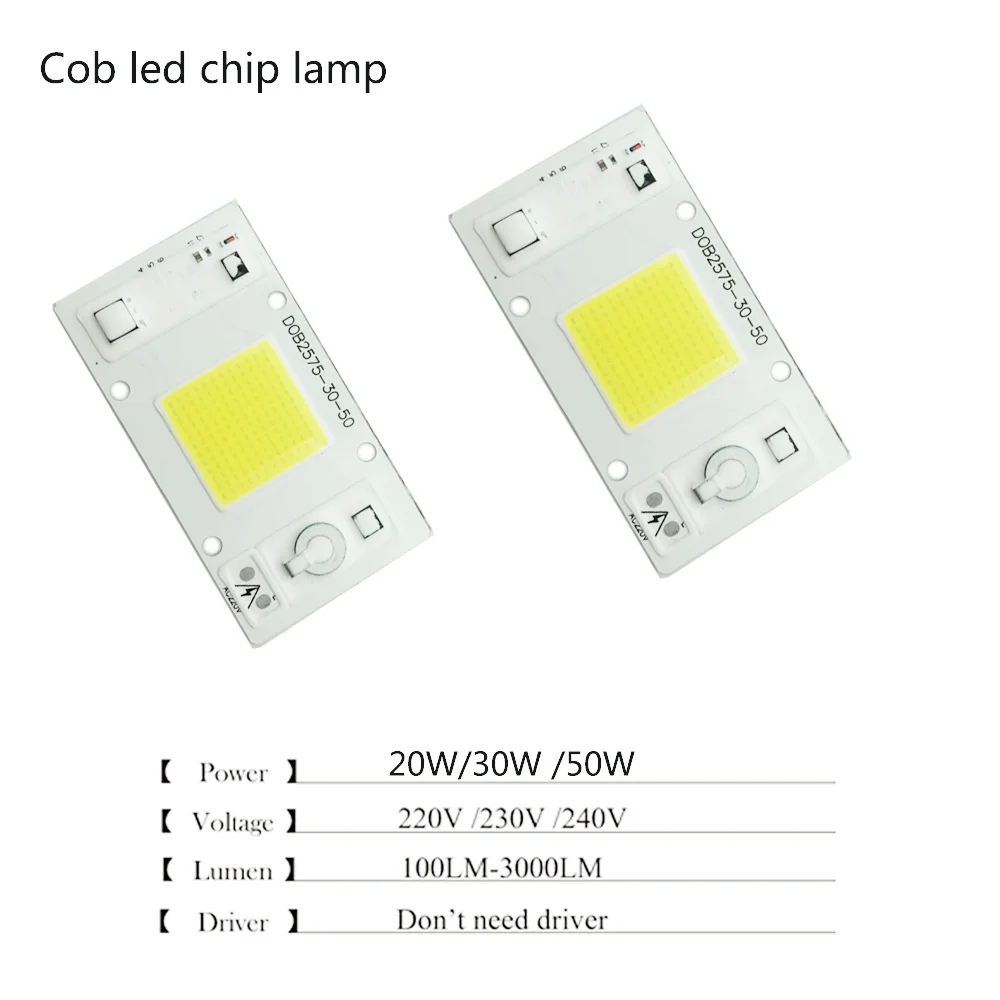 Светодиодная Cob лампа чип 20 Вт 30 Вт 50 Вт AC 220 В умная IC подходит для DIY светодиодный прожектор проектор лампада не нужен драйвер