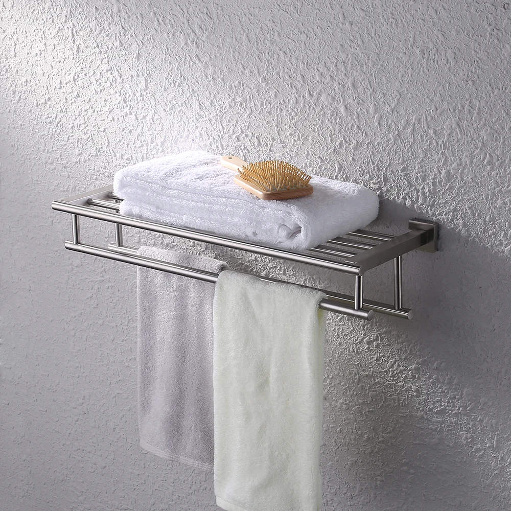 KES Bathroom Bath Towel Rack with Double Towel Bar 24 Inch Wall Mount Shelf Rustproof Stainless