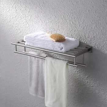 

KES Bathroom Bath Towel Rack with Double Towel Bar 24-Inch Wall Mount Shelf Rustproof Stainless Steel Brushed Finish, A2112-2