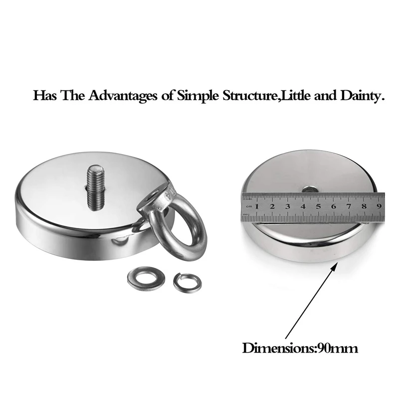 

N52 Super Powerful Strong Magnets, Holding Force 380 Kg Outside Round Neodymium Magnet With M10 Eye Bolt Countersunk Hole 3.54