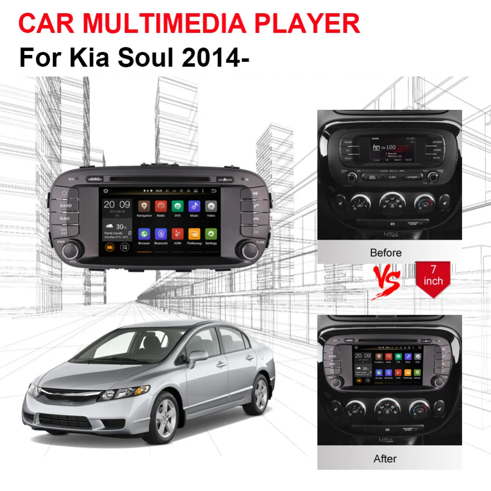 4GB RAM Android 8.0 Octa Core Car Radio Stereo DVD Multimedia Player For Kia Soul 2014- GPS Navigation Bluetooth Head Unit | Автомобили и