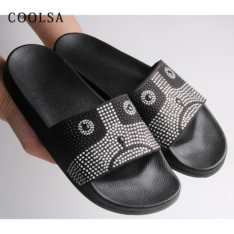 Coolsa/Новинка женские домашние шлепанцы с кристаллами дизайнерские со стразами