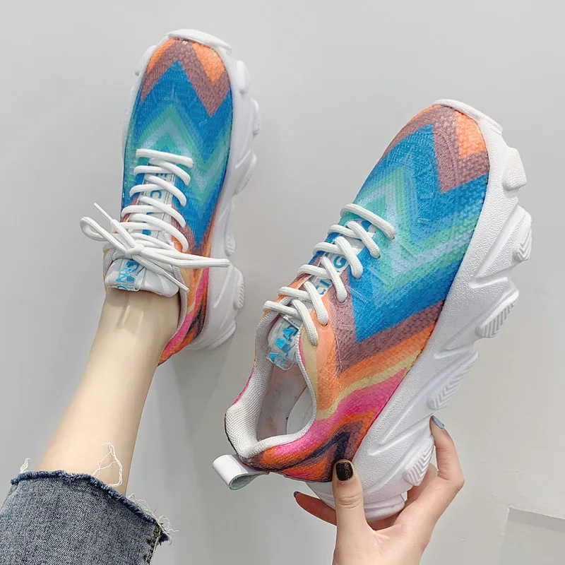

SAILING LU Sneakers Breathable Mesh Flat Casual Shoes Woman Lace Up Vulcanize Shoes Platform Purple Colorful Trainers XWC1519