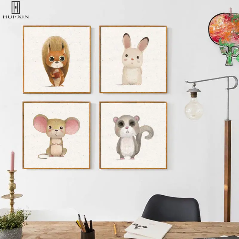 

Nursury Cartoon Animals Pictures For Children's Room Decor Birthday Present HD Pattern Kitten Mouse Snail Squirrel Rabbit