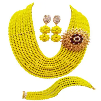 

Fantastic Opaque Yellow African Style Women Wedding Beads Bridal Necklace Jewelry Sets 10C-DS-34