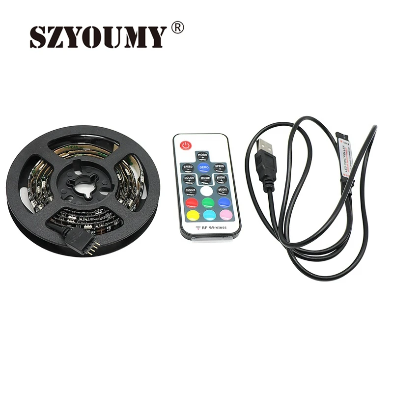 

SZYOUMY 5V USB LED Strip 5050 RGB Flexible Light 1M IP65 Waterproof TV Background Lighting Strip With 17Key RF RGB Controller