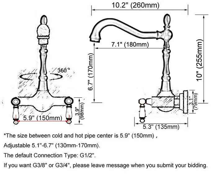 Black Oil Rubbed Bronze Wall Mounted Bathroom Kitchen Sink Faucet Swivel Spout Mixer Tap Dual Ceramics Handles Levers anf865