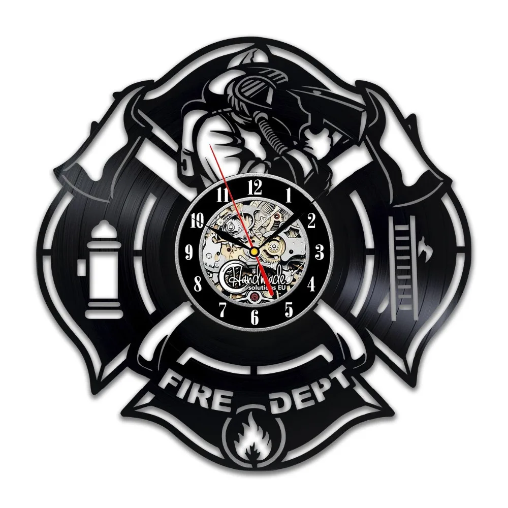 Пожарный в тренировочной комнате вывеска для декора черный Пожарный виниловый рекорд настенные часы 12 ''30 см