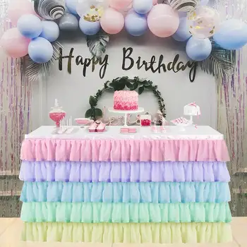 

monokweepjy 6FT Ruffle Table Skirt 5 Layer Tablecloth For Rectangle Round Home Wedding Dessert Signature Table Party Decoration
