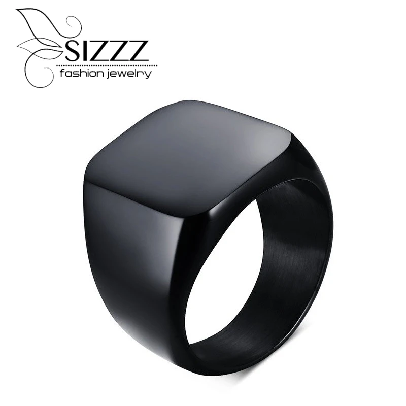 

SIZZZ Men's Stainless Steel Band Big Rings Silver Black Signet Polished Biker Bague Club Party Jewelry