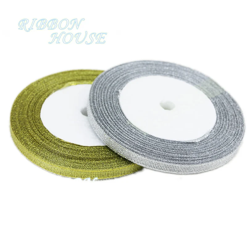 

(25 yards/lot) 1/4'' (6mm) polyester gold and silver ribbon Christmas packaging ribbon high-grade quality squares ribbons