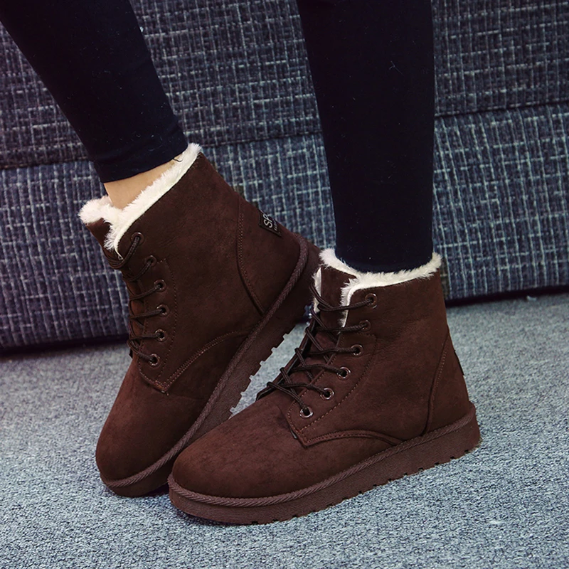 Classic Women Winter Boots Ankle Snow Boots Women Winter Warm Flock Boots Shoes Round Toe Lace-Up Flats Thick Fleece Botas Femme Classic Women Winter Boots Ankle Snow Boots Women Winter Warm Flock Boots Shoes Round Toe Lace-Up Flats Thick Fleece Botas Femme