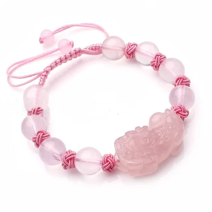 

Natural Pink Crystal PIXIU Bracelet New Design Bring Health Wealth Lucky Bracelet for Women Nautral Stone Beads Jewelry Female