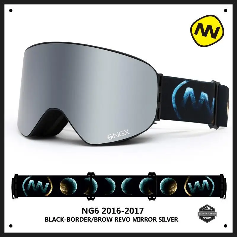 NANDN NG6 мужские и женские профессиональные лыжные очки, анти-туман, двойные линзы, Лыжный спорт, сноуборд, снежные очки для мотокросса, очки 10 цветов - Цвет: Silver
