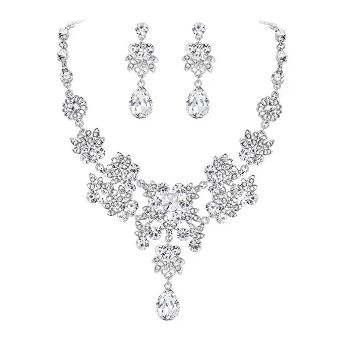Rhinestone Jewelry Sets Necklace Pendant Tiaras Earrings For Women Pageant Wedding Crowns Bridal Hair Accessories (5)