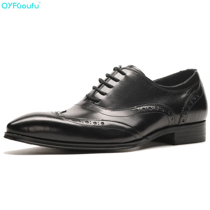 Preto Homens Casual Formal Dedo Britânico Brogue marrom Calçados Escritório Negócios Sapato Qyfcioufu Vestido Couro De Moda Sapatos Genuínos Apontado R65qxw4T