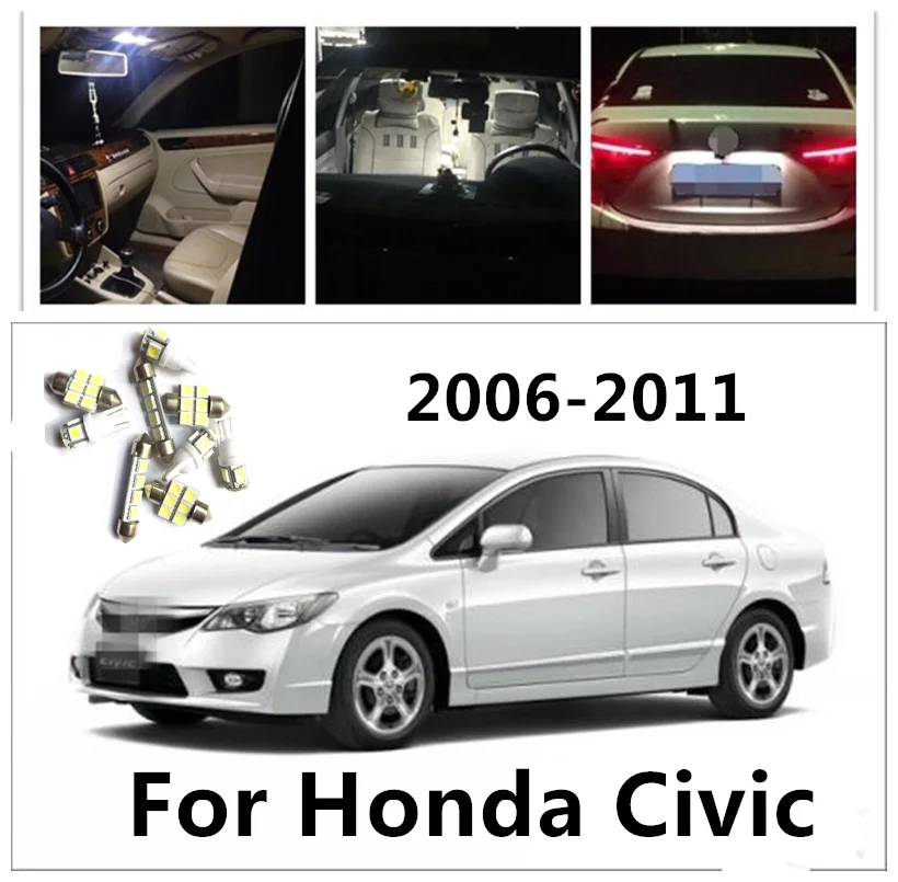 LOAUT 6 шт. светодио дный белый карта плафон лампы для Honda Civic 2006-2011 лампочки интерьер посылка комплект