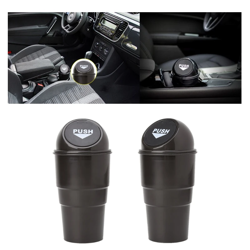 Black Plastic Cover Car Ashtray Trash Bin Garbage Container