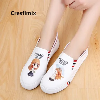 

Cresfimix Women Cute Sweet Comfortable White Slip on Flat Shoes Lady Casual Black Spring Summer Shoes Frauen Flache Schuhe C5386