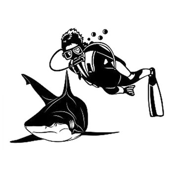 

16.1CM*12CM Interesting Shark And Man Diving Extreme Sports Silhouette Decor Vinyl Car Sticker S9-1003
