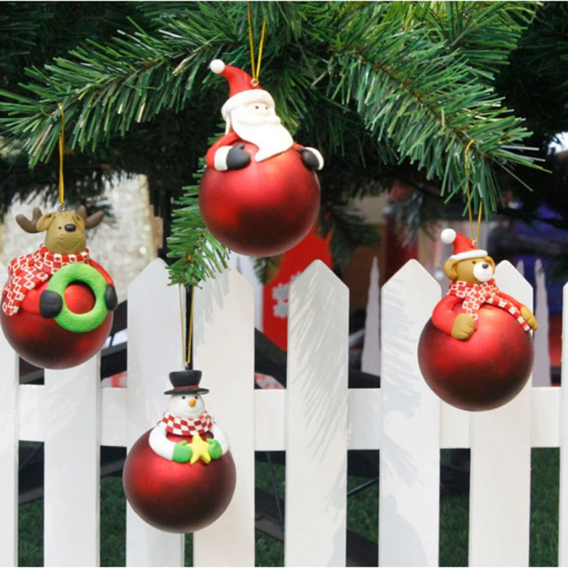 

Cartoon Santa Claus Snowman Christmas Tree Ornaments Elk Bear Soft Ceramic Ball Hanging Xmas Pendant Home Christmas Decoration