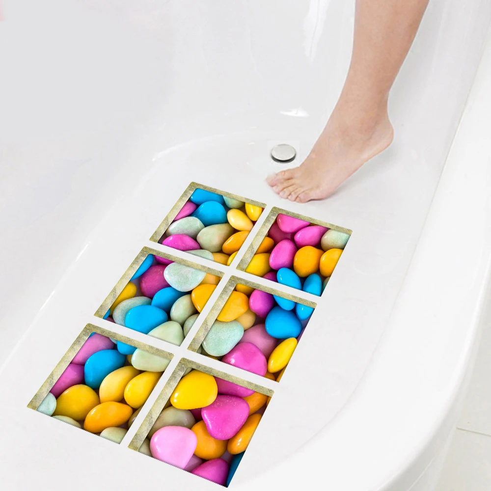 6Pcs/Set PVC Bathtub Stickers 3D DIY Tub Appliques Decals Vivid Anti