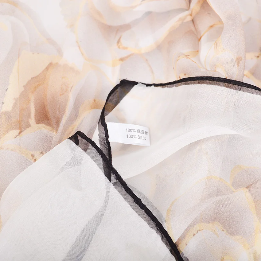 [BYSIFA] женские весенние белые шифоновые шелковые шарфы, цветочный дизайн, длинный шелковый шарф, шаль, осенний зимний женский шарф на шею