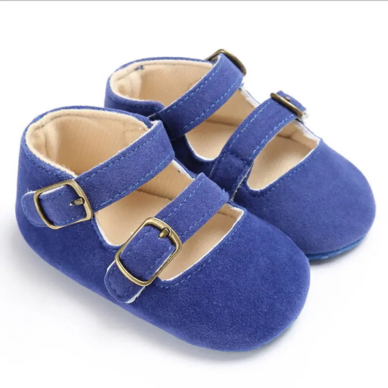 Новорожденный ребенок пряжки для девочек обувь с нескользящей подошвой; с Т-образным ремешком кожаные мягкие детские туфли повседневная обувь летние mossicans - Цвет: Синий