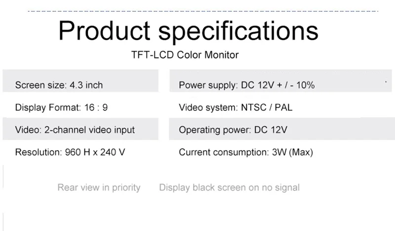 4,3 дюймов HD Desktop автомобиль Экран дисплея 2-х канальный видео Вход заднего вида визуальная изображение приоритет воспроизведение видео в формате HD монитор