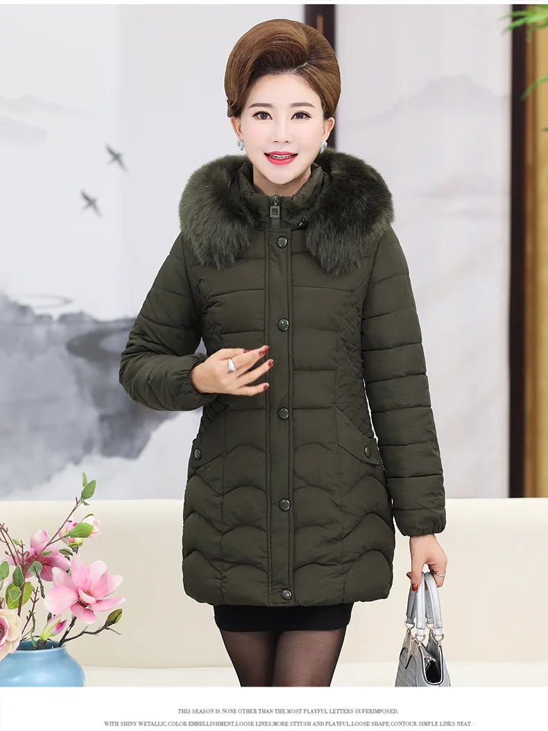 Jacket Old Womens Winter Long Parka Cotton Padded Jackets Fake Fur Collar 2018 Korean Aged Ladies Thick Coat Plus Size 5XL CH598 (8)