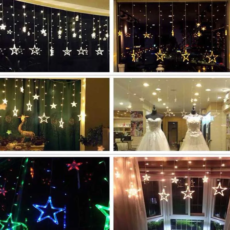 2,5 м Сказочный светодиодный гирлянда со звездами для занавесок, ЕС, переменный ток, 220 В, на Рождество, праздник, свадьбу, кафе, бар, магазин, романтическая оконная гирлянда, свисающие огни