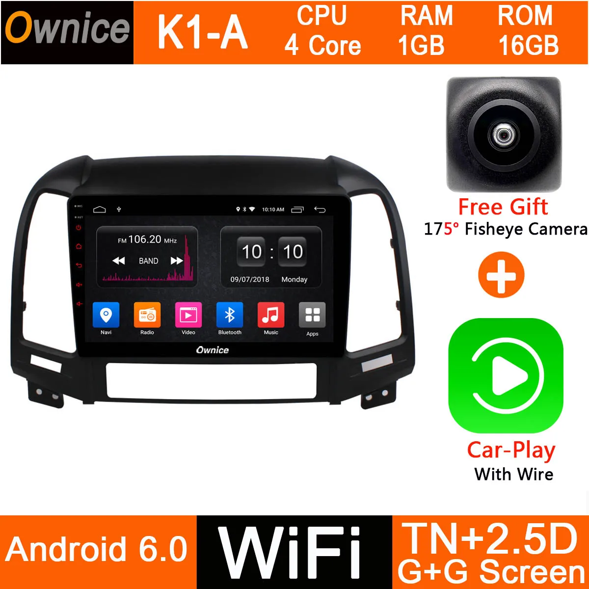 K1-A-CarPlay Восьмиядерный " ips Android 9,0 4 Гб ram+ 32 ГБ rom автомобильный радиоприемник DSP CarPlay для hyundai Santa Fe 2006-2012 Авто навигация gps плеер - Цвет: K1-A-CarPlay